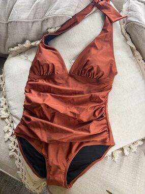 DKNY BRONZE Halter One-Piece Swimsuit $85 NWT!